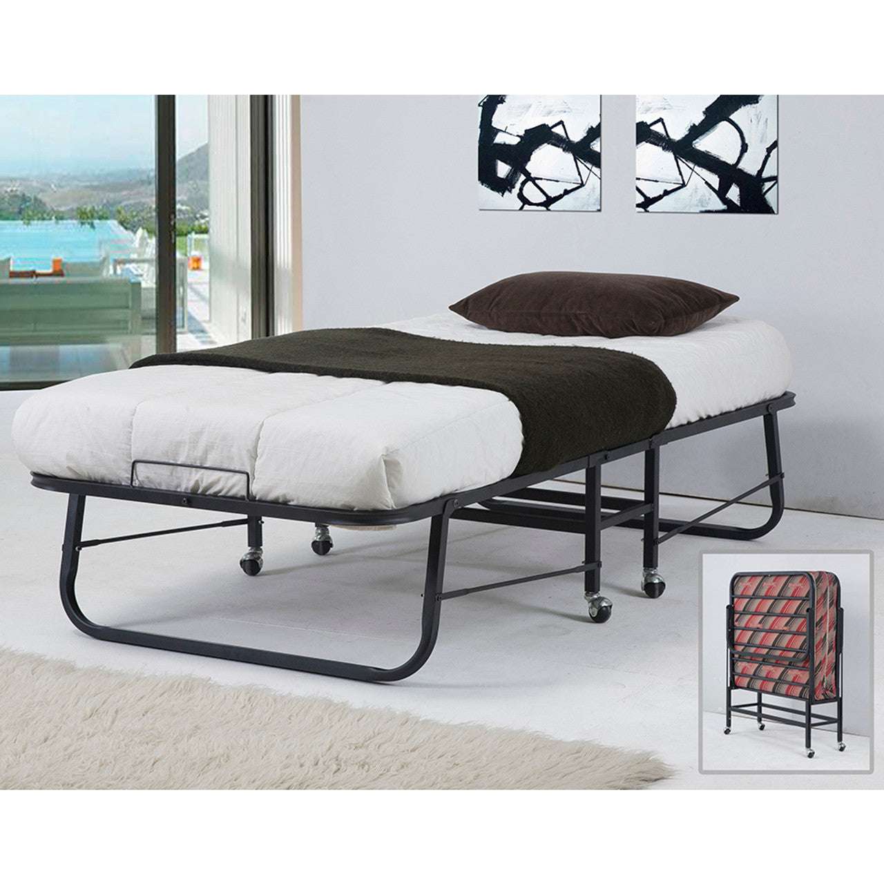 Auto Fold Out Single Bed with Foam Mattress